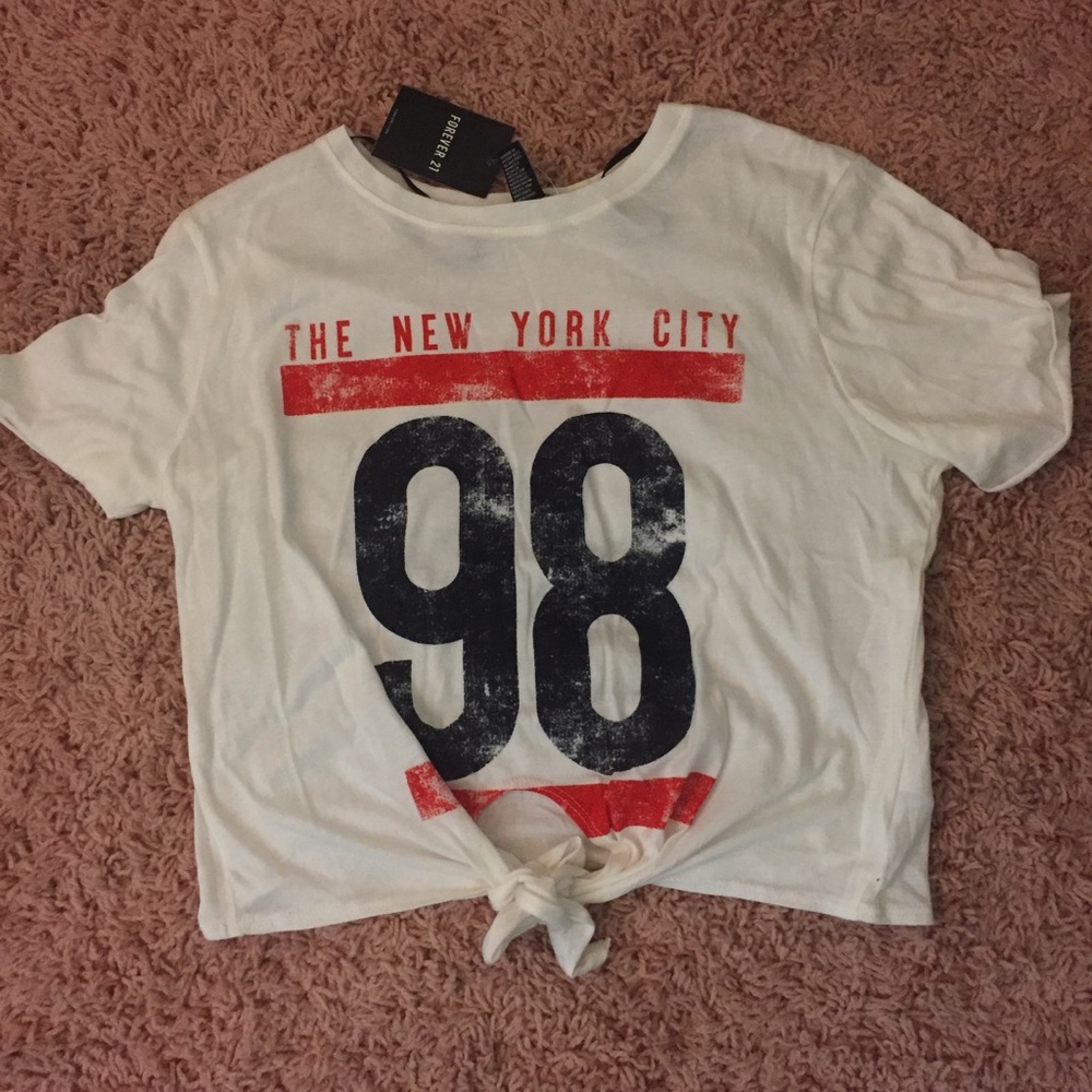 NWT Forever 21 White Graphic Tie Tee